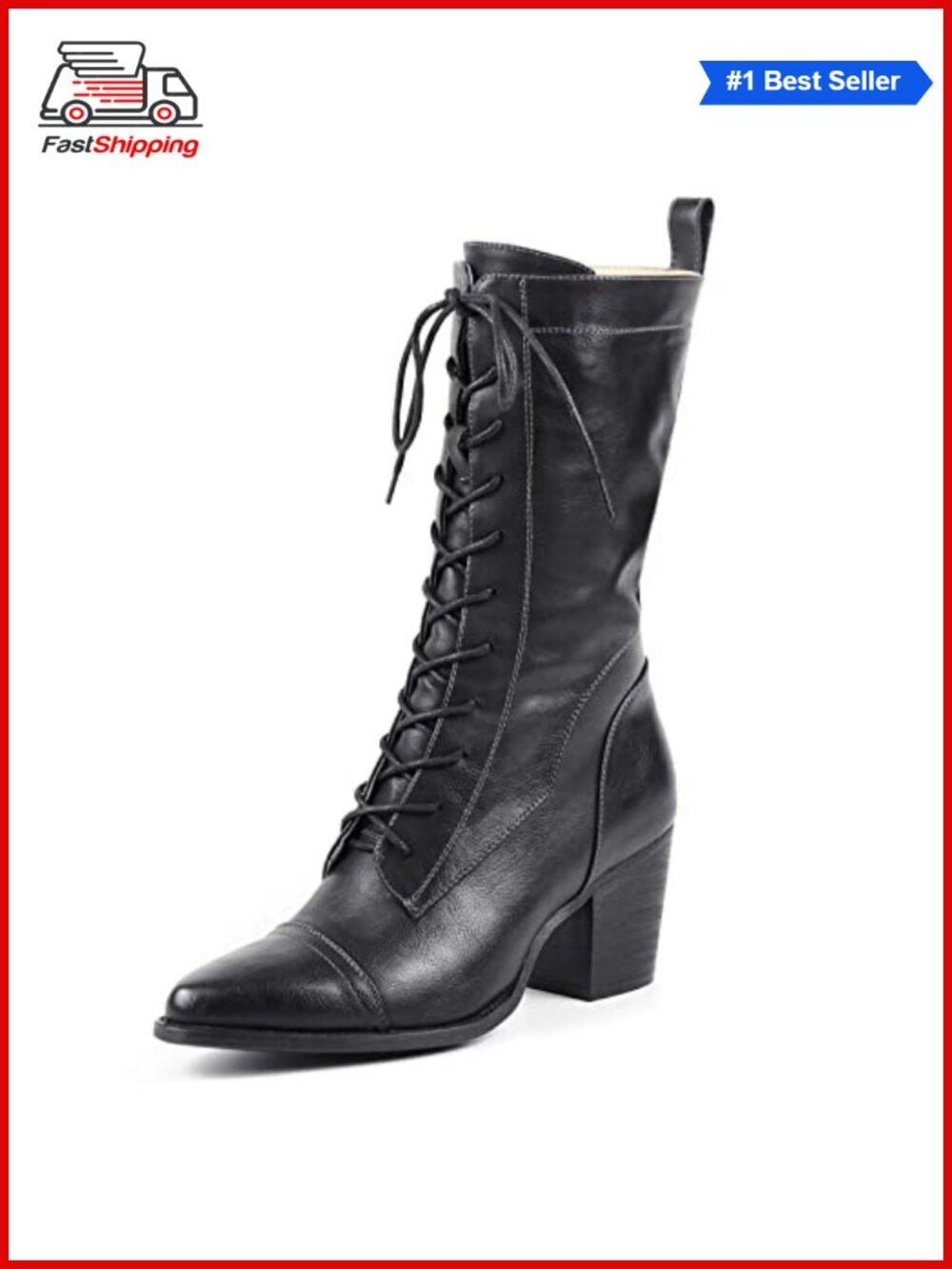 Women's Mid Calf Combat Boots Faux Fur Lining Lace Up Side Zipper